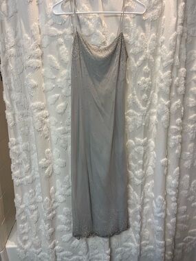 Vintage grey Silver beaded maxi dress with spaghetti straps